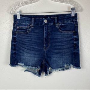 American Eagle Curvy High Rise Shortie Super Stretch Blue Denim Jean Shorts 10